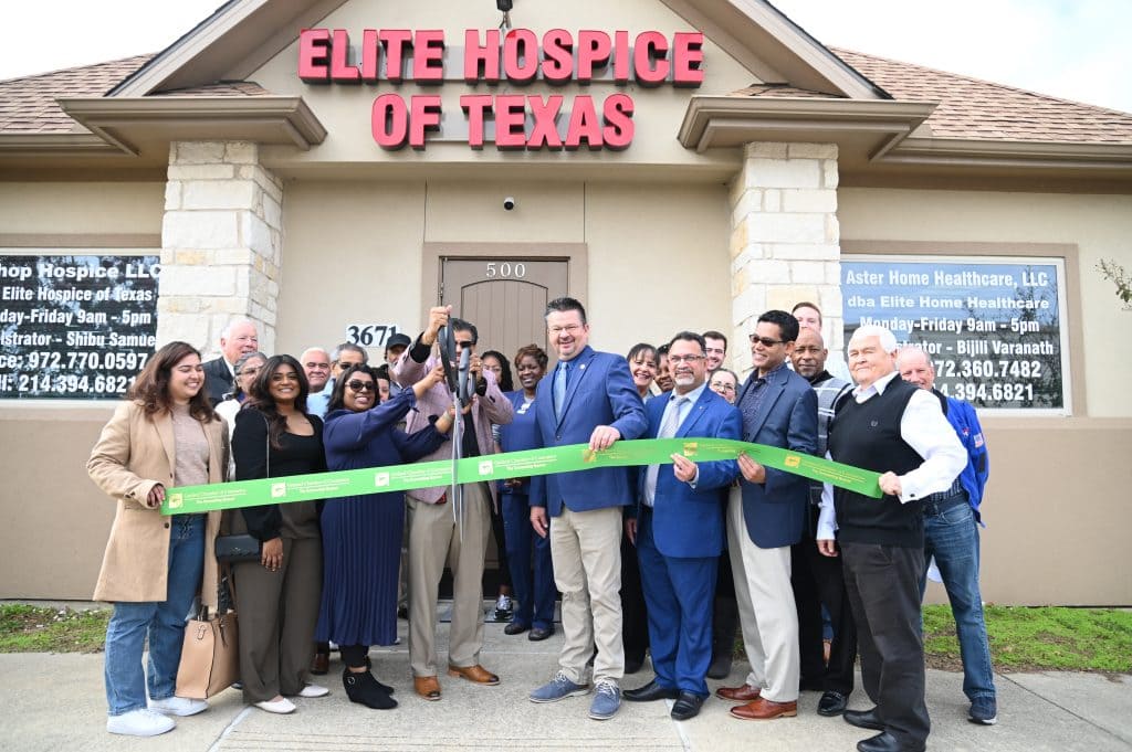 ribbon cutting outside the office