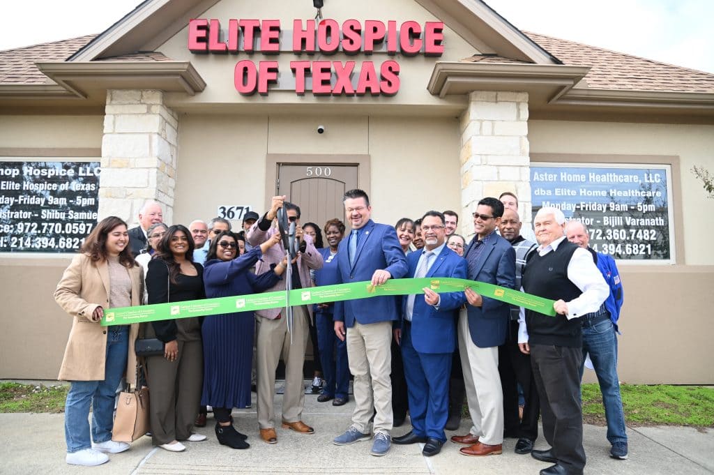 ribbon cutting outside the office