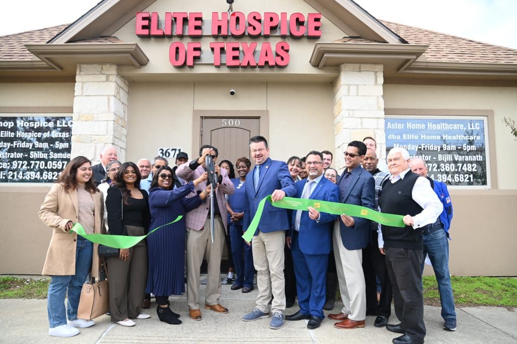 ribbon cutting outside the office