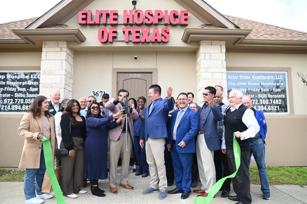 ribbon cutting outside the office